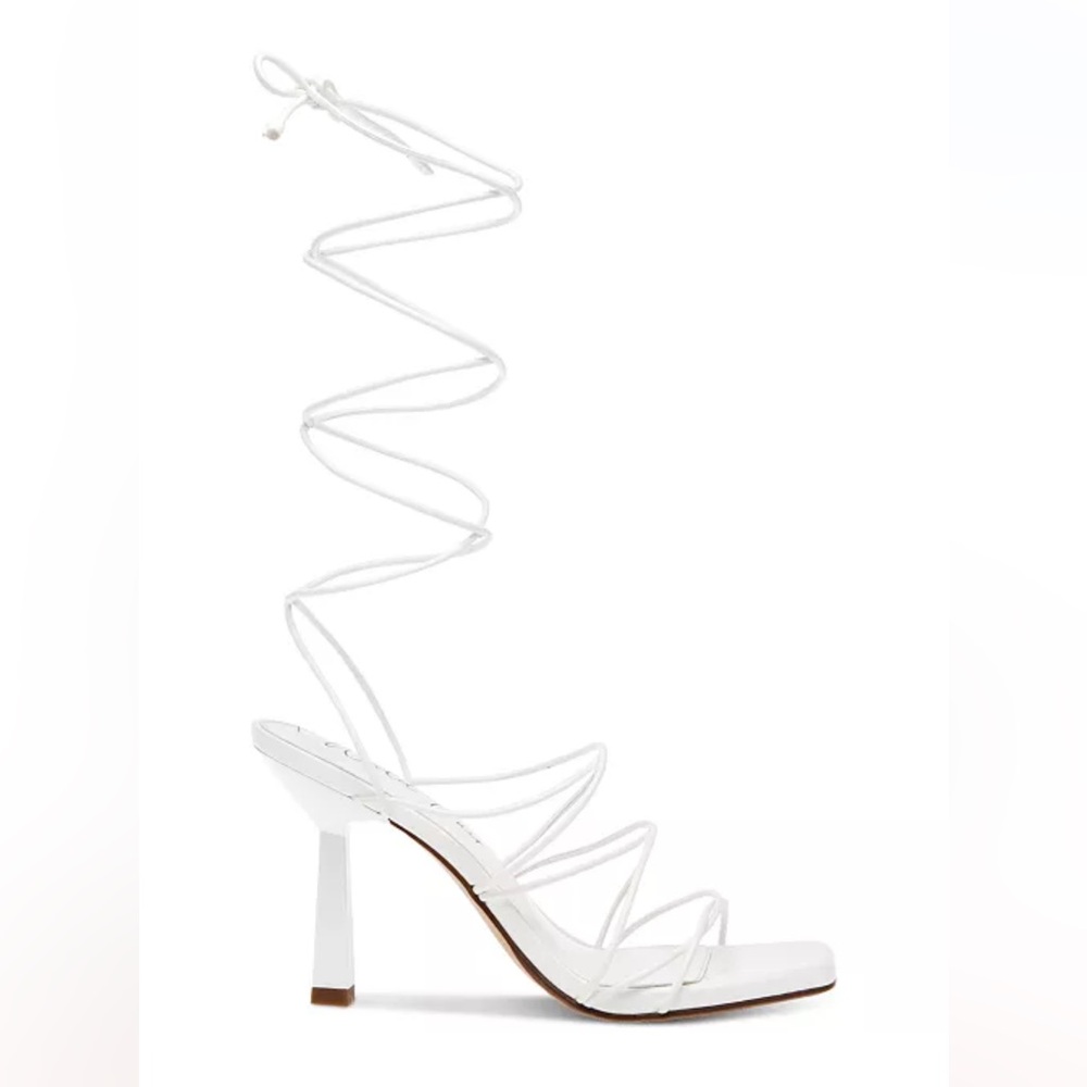 Wild Pair White High Heel Sandals with Spiral Straps